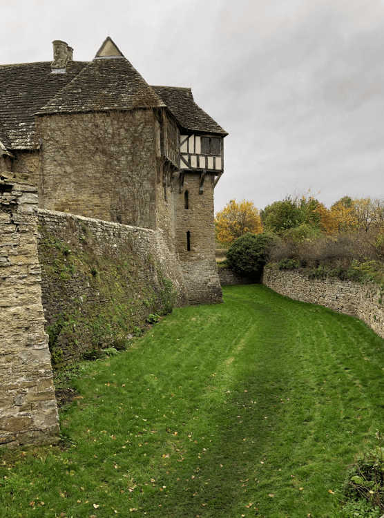 Stokesay Castle's grassed-over moat